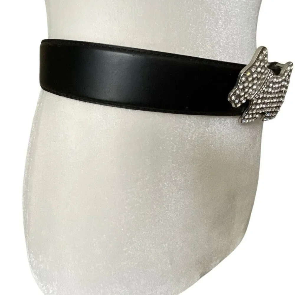 Rhinestone Dog Westie Scottie Black Leather Belt